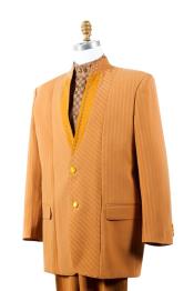  Mens Button Fastener Rhinestone Accents Cross Stripe Camel Mandarin Banded No Collar