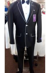  Mens Black And White Trim Lapel Suit 