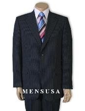  Mens 2 Button Dark Navy Blue Suit For Men Pinstripe Super 120s