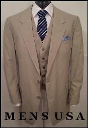  High Quality 2 Button Solid Tan ~ Beige Vested Suits 100% Rayon