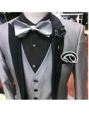  Mens Silver Gray ~ Grey & Black Lapel Peak Lapel Sharkskin Fabric