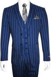  Mens Bold Gangster 1920s Vintage Navy Blue ~ White Gangster Bold Stripe