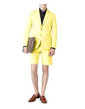  Mens Short Pants Suit Set Mens Yellow Suit For Men Two Button