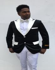  Mens Black And White Velvet Blazer - Sport Coat - Jacket