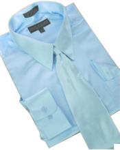 SKU#AK348 Satin Light Blue ~ Sky Blue Dress Shirt Tie Hanky Set