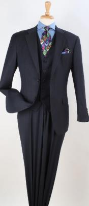  Navy Blue Tone on Tone Vested - Navy Stripe Vested 3 Piece