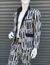  Black and White Gangster Stripe - Piana Pinstripe Pattern Suit With Matching