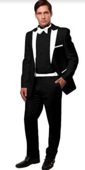  Mens Black and White Lapel Cowboy Tuxedo - White Cowboy Suit -