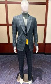  Wool Suit - Mens Plaid Suit - Checkered Windowpane - Super 150s