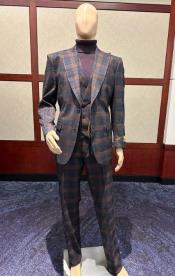  Wool Suit - Mens Plaid Suit - Checkered Windowpane - Super 150s