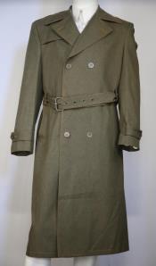  Mens Denim Fabric Trench Coat - Belted Overcoat Full length - Olive