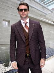  Brown Plaid Suit - Copper - Orange - Rust Color Double Breasted