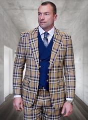  Statement Confidence Designer Suit - Camel Khaki Color Windowpane - Super 150s