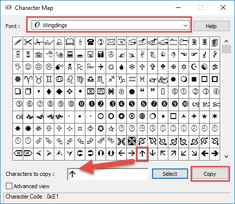 Wingdings 2 Character Map