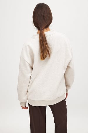 Beige Melange Sweatshirt met hoge halsdetail