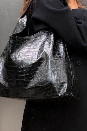 Black Croc Medium Tote Bag