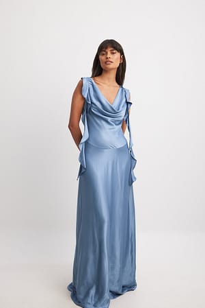 Blue Satynowa sukienka maxi w stylu syreny