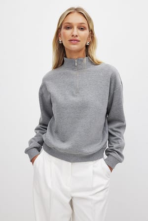 Light Grey Melange Sweatshirt met rits