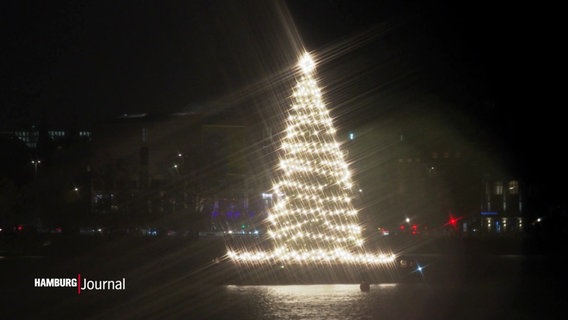 Die erleuchtete Alstertanne auf der Hamburger Binnenalster. © Screenshot 