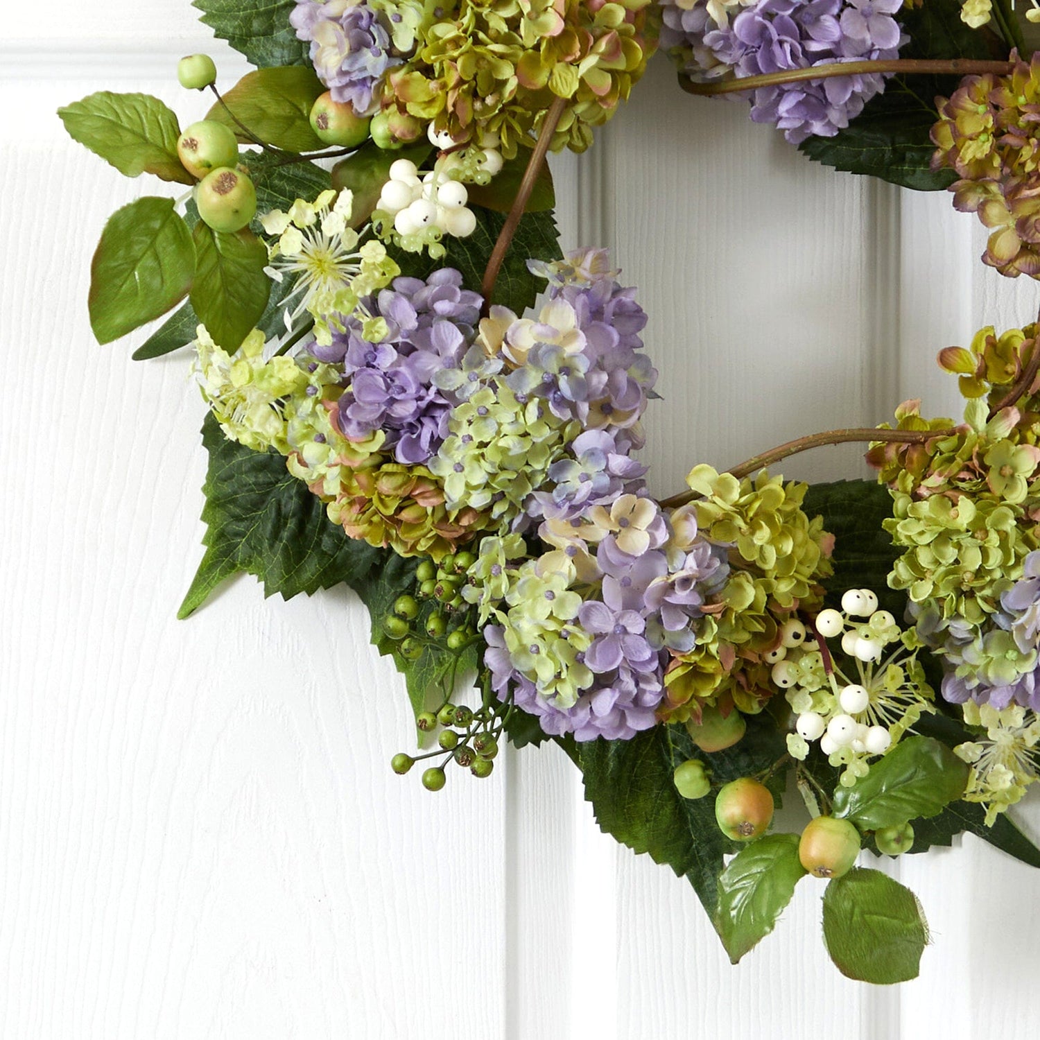 22” Artificial Hydrangea Silk Wreath Mixed Greens