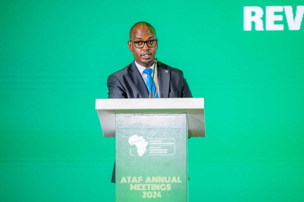 Commissioner General of Rwanda Revenue Authority (RRA) Ronald Niwenshuti delivers his remarks at the ATAF Annual Meetings Technical Conference in Kigali on December 3.