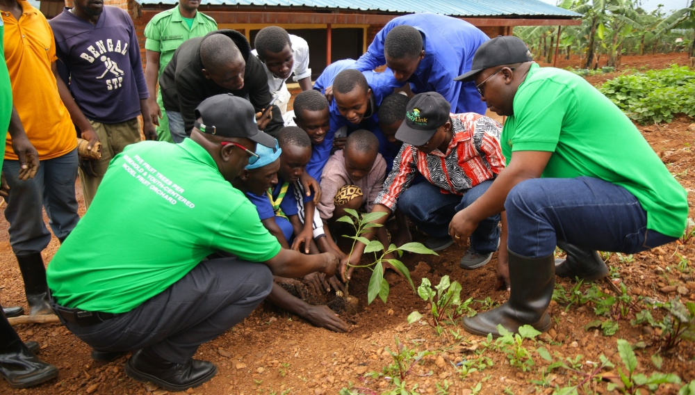 People plant trees during Umuganda in Kicukiro on November 30. Over 1000 fruit tree seedlings including avocado, mango, orange, citrus, and guyava were planted at  Ayabaraya,