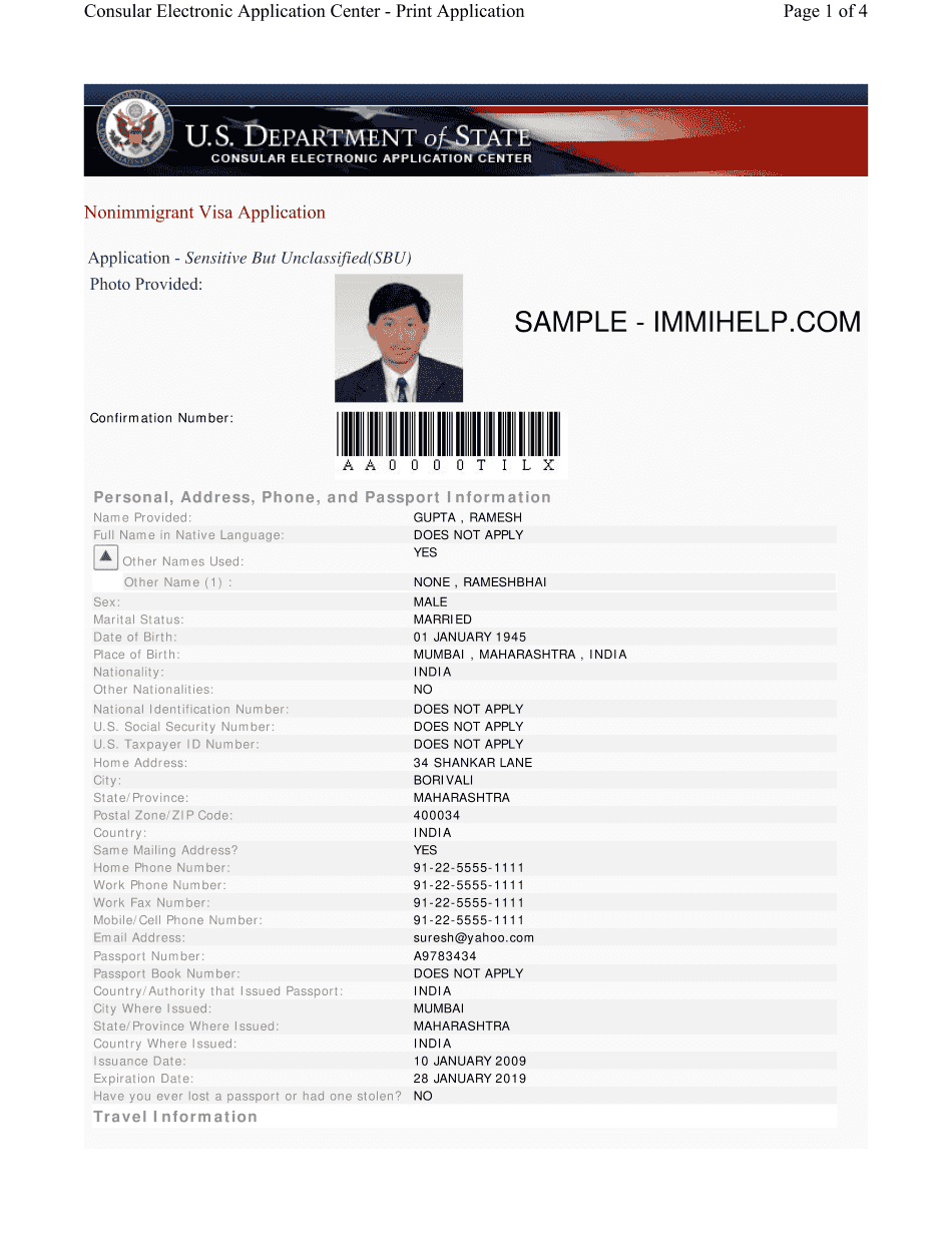 ds sample 160 form printable Form Fill  USA 160 Online DS  Application Visa Printable