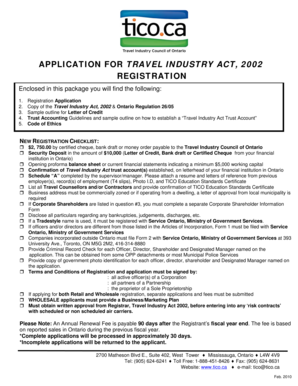 APPLICATION KIT FOR REGISTRATION UNDER THE TRAVEL INDUSTRY ACT. PU