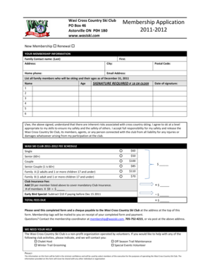 Welcome letter for new members - Membership Application 2011-2012 - Wasi Cross Country Ski Club