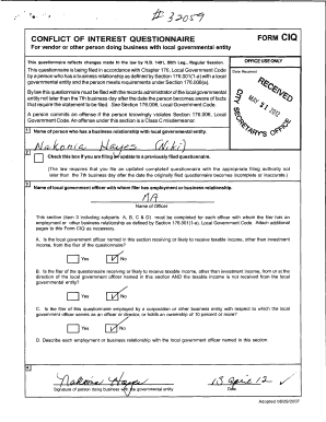 Conflict of interest questionnaire