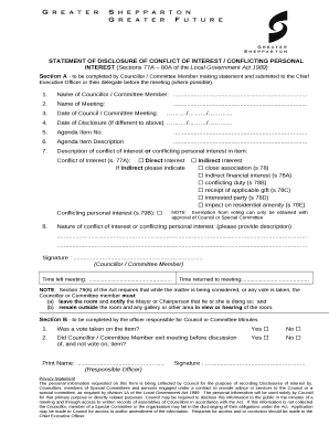 STATEMENT OF DISCLOSURE OF CONFLICT OF INTEREST / CONFLICTING PERSONAL INTEREST (Sections 77A 80A of the Local Government Act 1989)