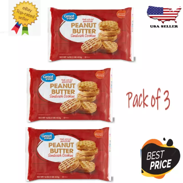 NEW GREAT VALUE Peanut Butter Sandwich Cookies Savory and Crunchy 16Oz ...