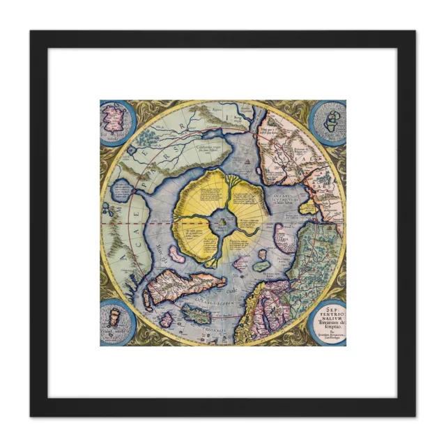 MAP MERCATOR 1623 North Pole Arctic Pictorial Chart Square Framed Wall ...