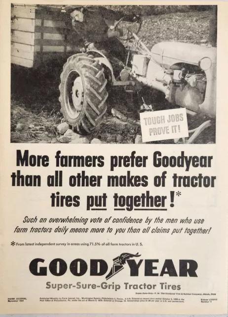 1954 PRINT AD Goodyear Super Sure Grip Tractor Tires Farmer Akron,Ohio ...