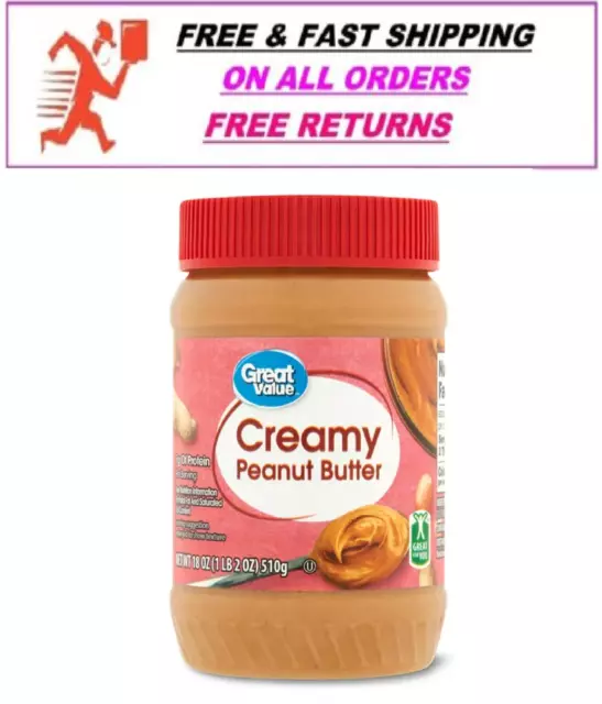 GREAT VALUE CREAMY Peanut Butter, 18 oz Jar. $3.45 - PicClick