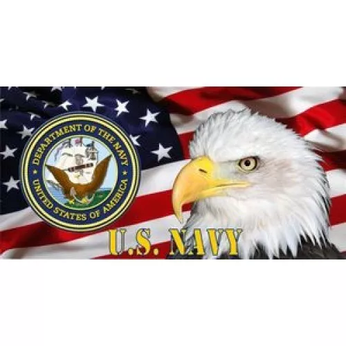 NAVY EMBLEM BALD eagle american flag military metal license plate made ...