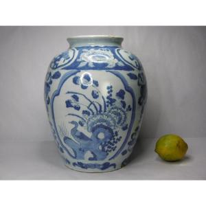 Delft Faience Vase With Oriental Decor From The 17th Century