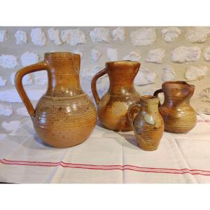 Four Martincamp Stoneware Pitchers, Early 19th Century