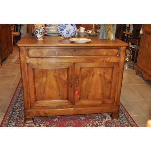 Louis Philippe Buffet In Solid Walnut From The 19th Century, Antique Low Sideboard With Wooden Top 