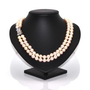 Pearl And Diamond Double Strand Necklace