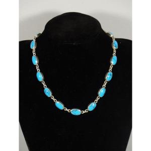 Vintage Solid Silver And Turquoise Necklace, 1980s