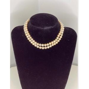 Choker Necklace 96 Akoya Cultured Pearls 18k Gold Clasp 60 Cm