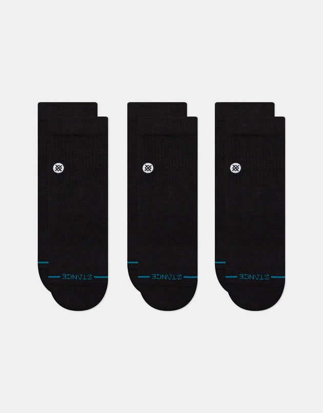 Stance Icon Quarter 3 Pack Crew Socks - Black