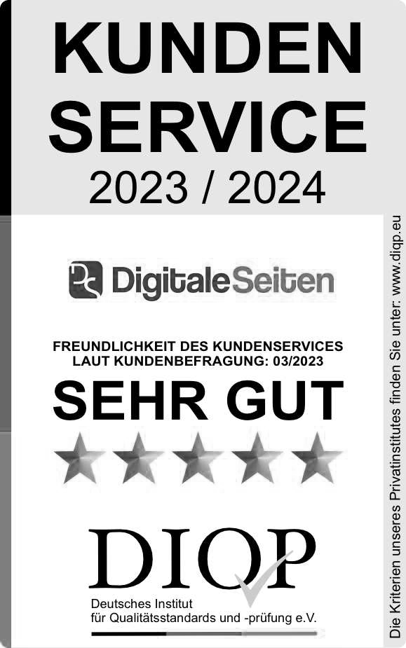 Zertifizierung Top Service Sehr Gut des DIQP Deutsches Institut für Qualitätsstandards und -prüfung e.V.