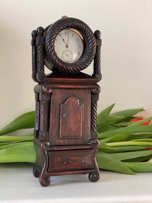 ANTIQUE POCKET WATCH HOLDER MINI GRANDFATHER CLOCK SHAPE