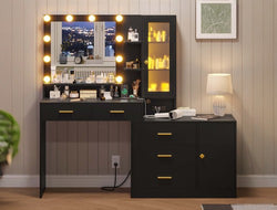 A black makeup vanity of Sikaic LED Furniture