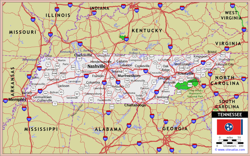 Map Of Tennessee State With Highway Road Cities Counties Tennessee Map ...