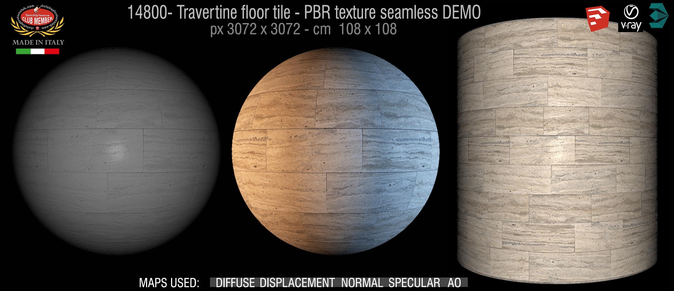 14800 Travertine floor tile PBR texture seamless DEMO