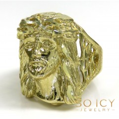 10k Yellow Gold Diamond Cut Jesus Face Ring 