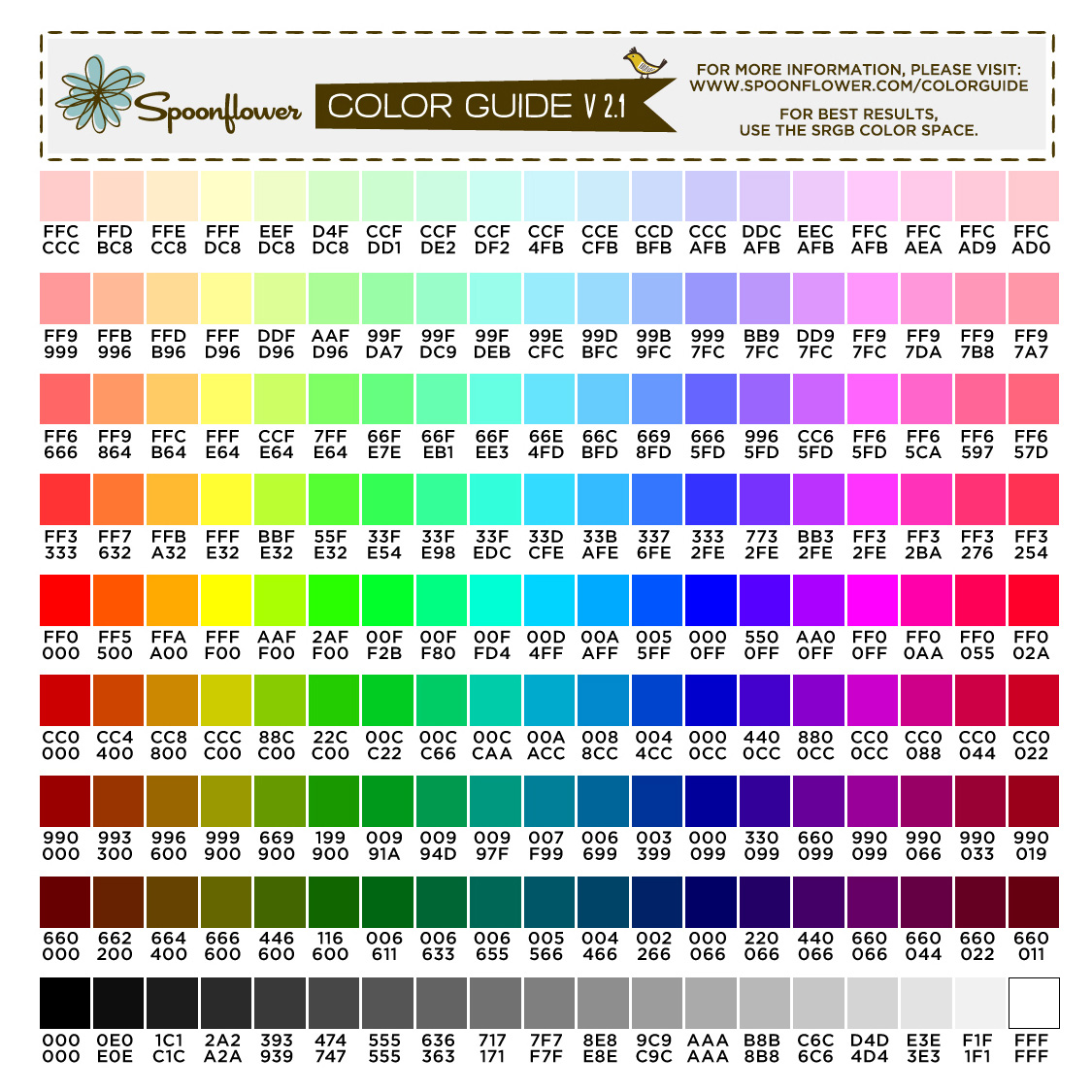 Color Guide Swatch - 171 Colors & Hex Codes | Spoonflower